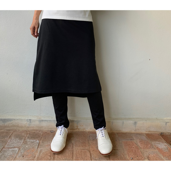 動きやすくて美しい。時短で叶う女性らしさと機能性。一体化レギンス&スカート。黒色 ポンチ生地　サイズ展開 LGSKPB 7枚目の画像