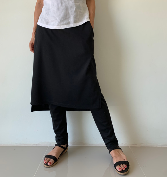2サイズ展開　春　黒ポンチ素材  レギンス&スカートのボトムス  一枚で履ける  LGSKPB 9枚目の画像