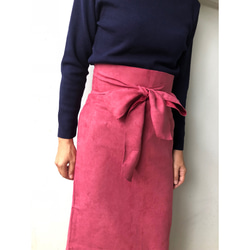 タイトスウェード リボン  スカート  ピンク 秋色  ハイウエスト 5枚目の画像