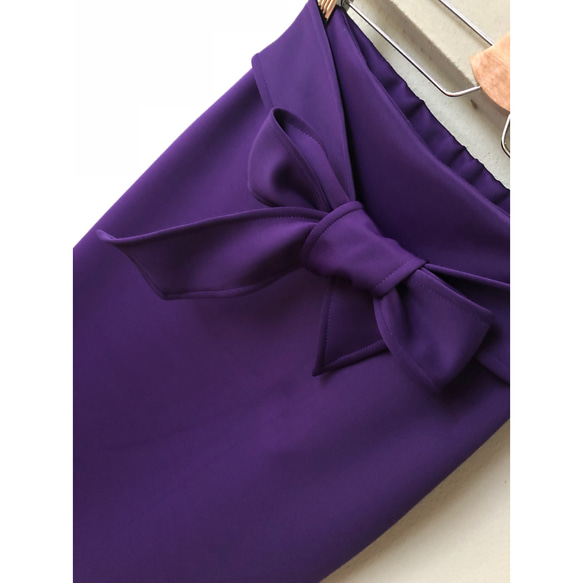 残り1点  SALE タイトリボンスカート  紫 秋色  スリット ロングスカート 6枚目の画像