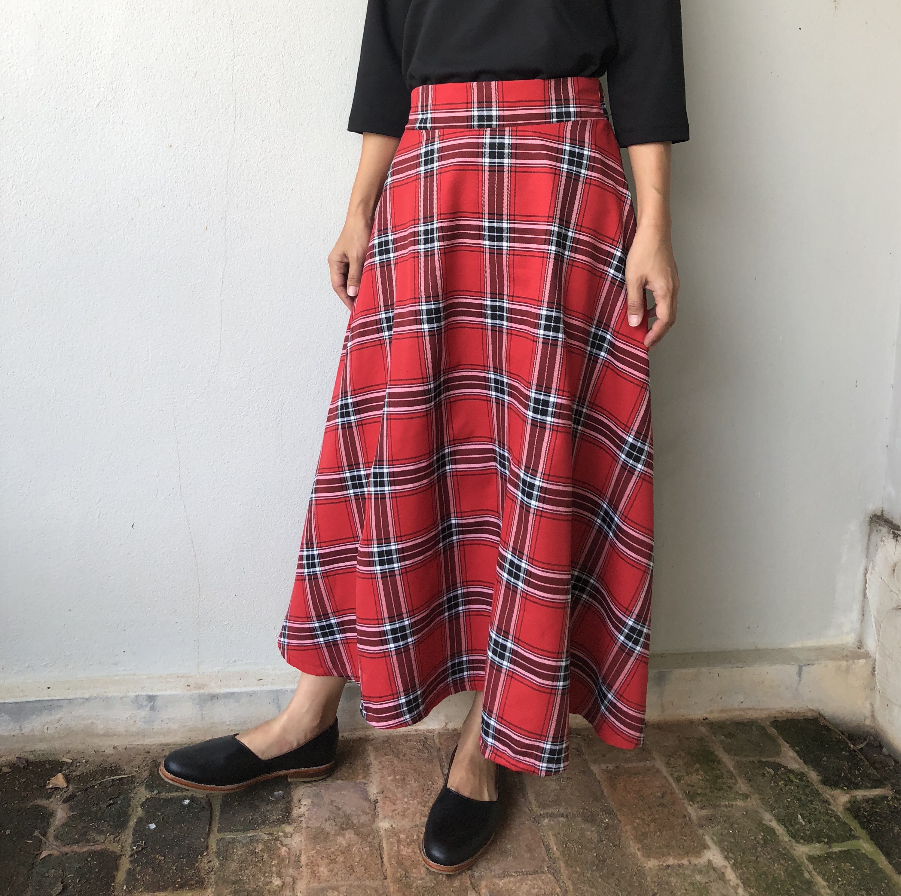 オーダ中　赤と白のチェック柄　アーガイル　全円サーキュラースカート オーダ中 赤と白のチェック柄 アーガイル 全円サーキュラー