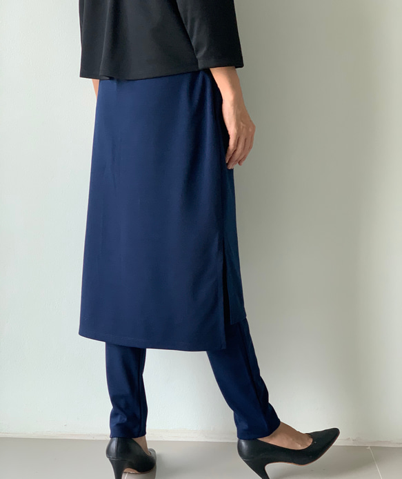 紺色 ポンチ素材  レギンス&スカートのボトムス  一枚で履ける 10枚目の画像