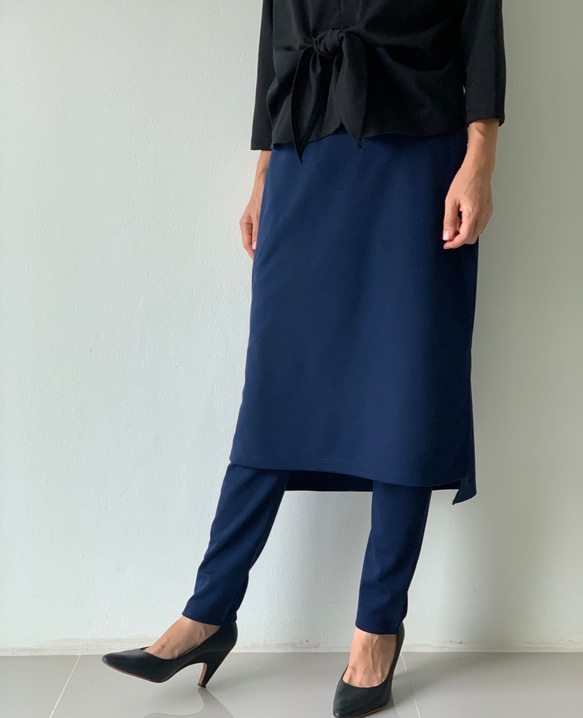 紺色 ポンチ素材  レギンス&スカートのボトムス  一枚で履ける 8枚目の画像