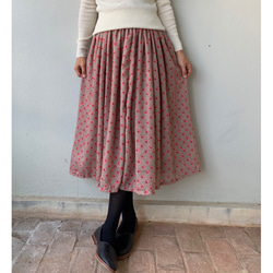 残り1着限定  ミモレ丈 フレアギャザースカート  シンプル  レトロな花 シフォン 8枚目の画像