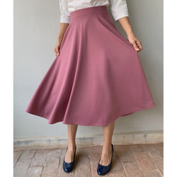 ミモレ丈 フレアサーキュラースカート  シンプル  ピンク 2枚目の画像