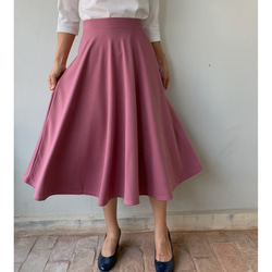 ミモレ丈 フレアサーキュラースカート  シンプル  ピンク 3枚目の画像