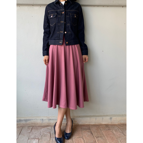 ミモレ丈 フレアサーキュラースカート  シンプル  ピンク 4枚目の画像