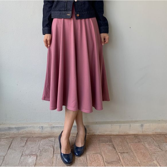 ミモレ丈 フレアサーキュラースカート  シンプル  ピンク 5枚目の画像