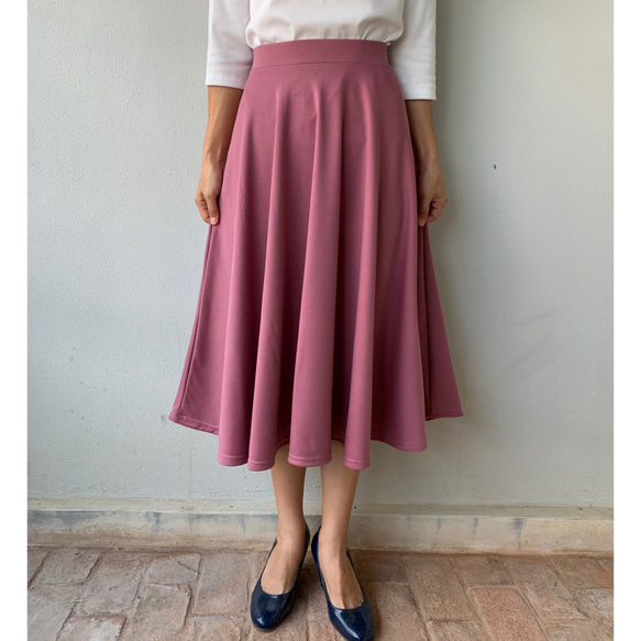 ミモレ丈 フレアサーキュラースカート  シンプル  ピンク 6枚目の画像