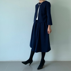 紺フレアギャザースカートとジャケット 入学式    フォーマル セットアップ スーツ 1枚目の画像