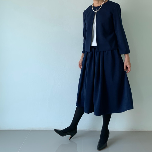 紺フレアギャザースカートとジャケット 入学式 フォーマル