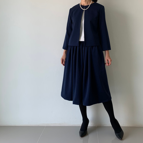 紺フレアギャザースカートとジャケット 入学式 フォーマル