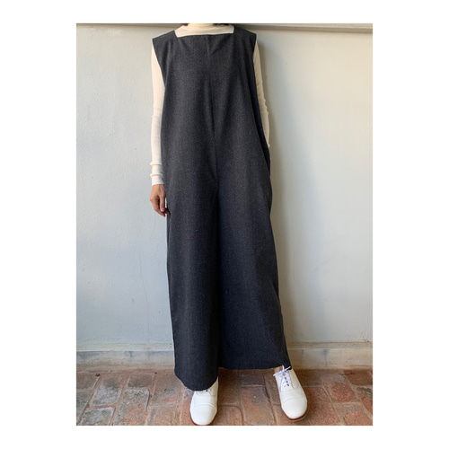 SALE残り1枚ハーフリネンツイード風 大人なサロペットオールインワン