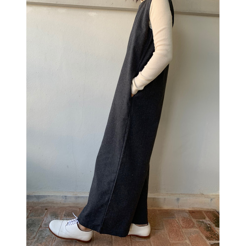 SALE残り1枚ハーフリネンツイード風 大人なサロペットオールインワン