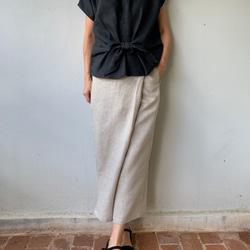 生成り 人気の為追加予約販売巻きスカート風なペグトップパンツ リネン  麻  アンクル丈 2枚目の画像