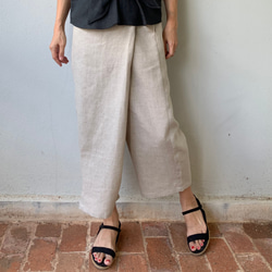 生成り 人気の為追加予約販売巻きスカート風なペグトップパンツ リネン  麻  アンクル丈 4枚目の画像