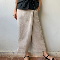 生成り 人気の為追加予約販売巻きスカート風なペグトップパンツ リネン  麻  アンクル丈 8枚目の画像