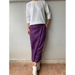 残り4枚紫で販売 人気の為追加予約販売巻きスカート風なペグトップパンツ リネン  麻  アンクル丈 5枚目の画像