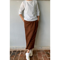 saleダークブラウン残り1人気の為追加予約販売巻きスカート風なペグトップパンツ コットンウール  アンクル丈　キャメル 5枚目の画像