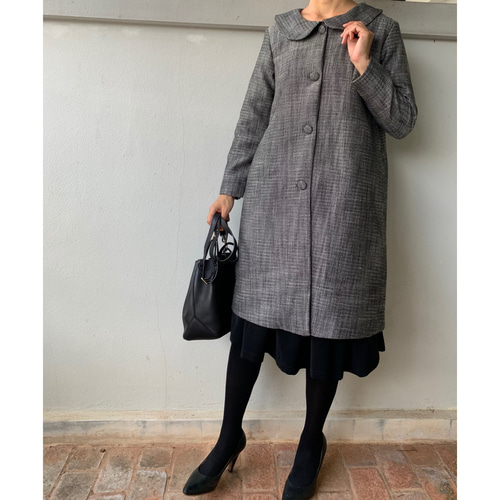 丸襟コート ツイード コート 予約 コート くるみボタン 混ウール