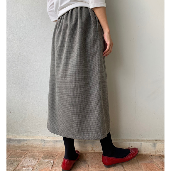 1枚のみミモレ丈 フレアギャザースカート  シンプル  チェック　ギンガムチェック   ウール 3枚目の画像