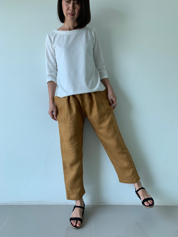 リネンのもんぺ　キャメル　細め DESIGN ファッション リネンのもんぺ キャメル 細め