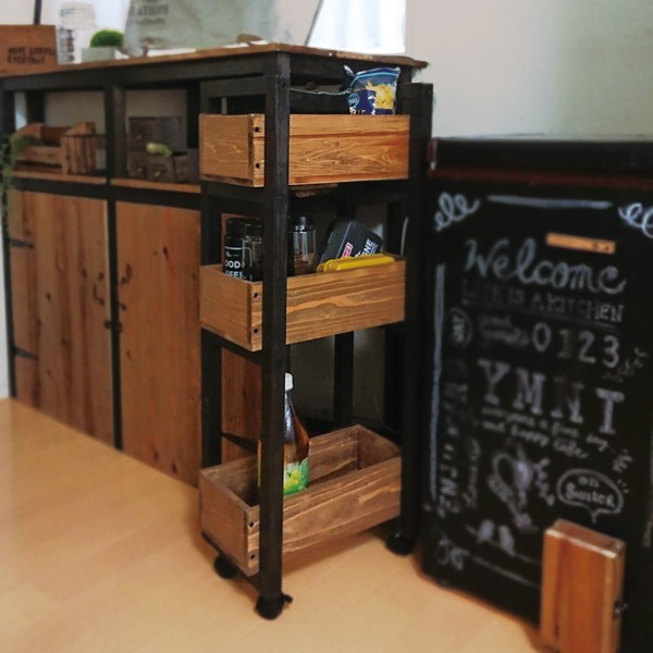 1点限定20%OFF在庫あり*-BLACKSTYLE キッチンワゴン / キッチンラック / キッチン収納　無垢