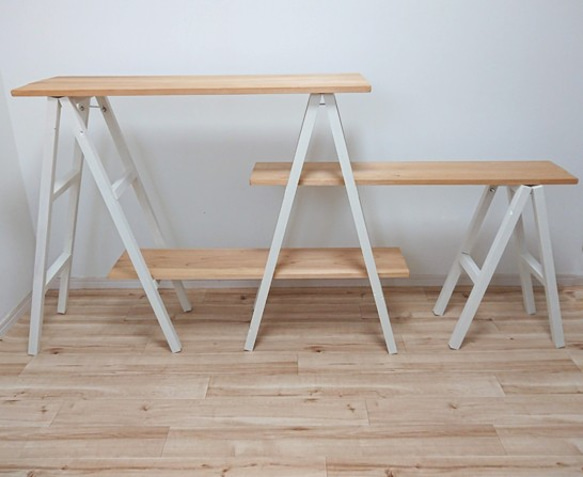 ラダーシェルフ / 折りたたみシェルフ / 組み替えシェルフ / コンパクト 【国産紀州材使用　無垢 】 1脚 ネオステイン ：幅約100cm×高さ約1 閉じた状態 ボルトで固定し開いた状態 最大 割れ アウトドア