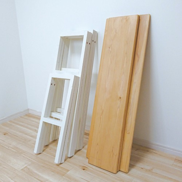 ラダーシェルフ / 折りたたみシェルフ / 組み替えシェルフ / コンパクト 【国産紀州材使用　無垢 】 1脚 ネオステイン ：幅約100cm×高さ約1 閉じた状態 ボルトで固定し開いた状態 最大 割れ アウトドア