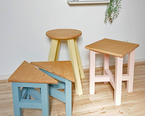 Creema限定 〇△□ ベンチ スツール 4点セット【国産紀州材使用 無垢材