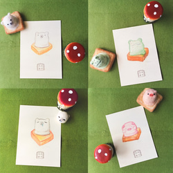手描きのポストカード/クールなカード_アイスクリームのトースト。甘くて酸っぱいイチゴの豚 4枚目の画像