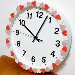 【電波時計に変更可能】美濃焼のハートの掛け時計　ピンク＆レッド 2枚目の画像