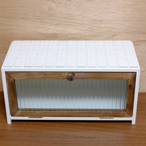 人気】ガラスキャビネット ホワイト 美濃焼モザイクタイル フリー