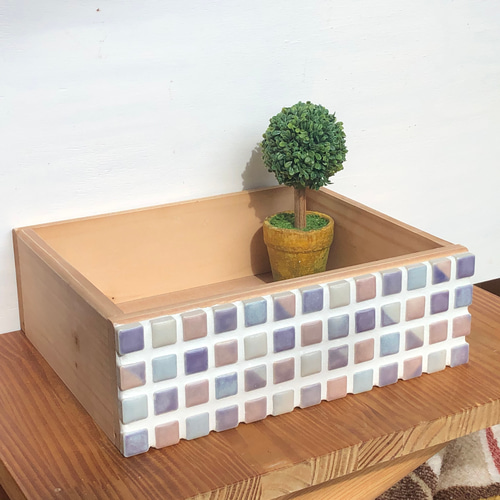 タイルのウッドボックス/木箱/収納ボックス ブルー＆パープル その他