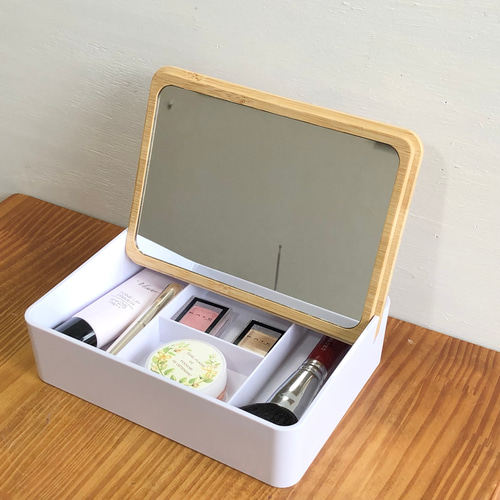 ドレッサー メイクボックス 化粧台 丸型鏡 かわいい 機能性抜群 ナチュラル 楽天市場】女性スタッフが考えた 鏡付き メイクボックス 三面鏡