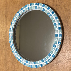 ぷっくりタイルのマーブル模様の鏡 ブルー＆ターコイズ 1枚目の画像