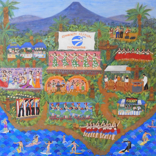 七里ヶ浜夏祭り 日本画S30号 「Shichirigahama Summer Festival