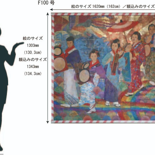 チンドンのリズムで 日本画 F100号 「Chin Dong Parade