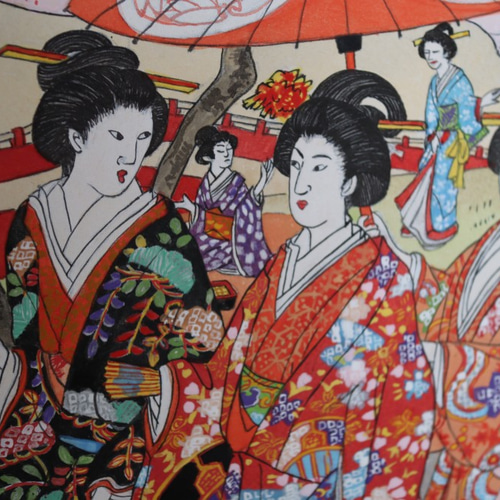模写 浮世絵 楊洲周延「千代田之大奥＿御花見」 日本画肉筆模写