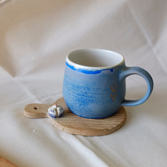 秋の夜の青灰色のコーヒーカップ/ハンドルカップ 5枚目の画像