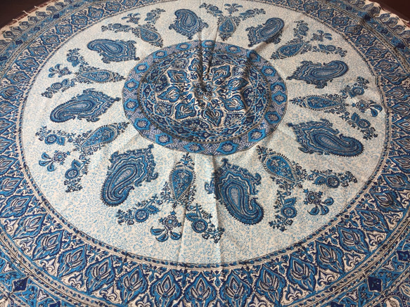 円形サイズペルシャ絨毯風の布更紗150cm×150cmテーブルクロススファーカバー 2枚目の画像