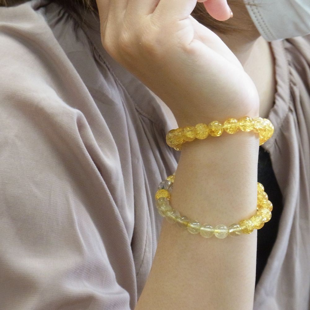 11月 誕生石 シトリン クラック ゴールド ルチルクォーツ 2連 ブレスレット プレゼントにおすすめ 財を引き寄せる