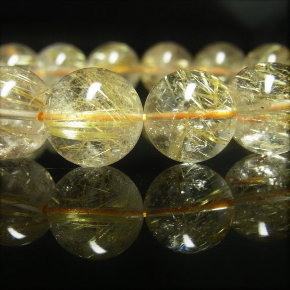 イチオシ 現品一点物 ゴールド ルチル ブレスレット レインボークォーツ 金針水晶 天然石 数珠 １４－１５ミリ 6枚目の画像