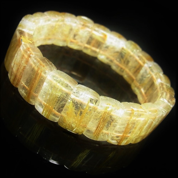 現品一点物 ゴールド タイチンルチル クォーツ バングル 金針水晶 数珠 ＴＢ２０ ４９ｇ 財を引き寄せる１４－１５ｍｍ 5枚目の画像