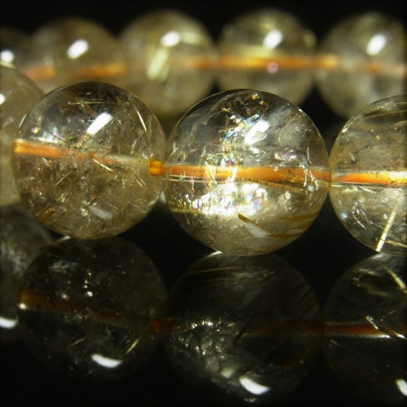 おすすめ 現品一点物 レインボー ゴールド ルチル クォーツ ブレスレット 金針水晶 天然石 数珠 １５－１６ミリ 3枚目の画像