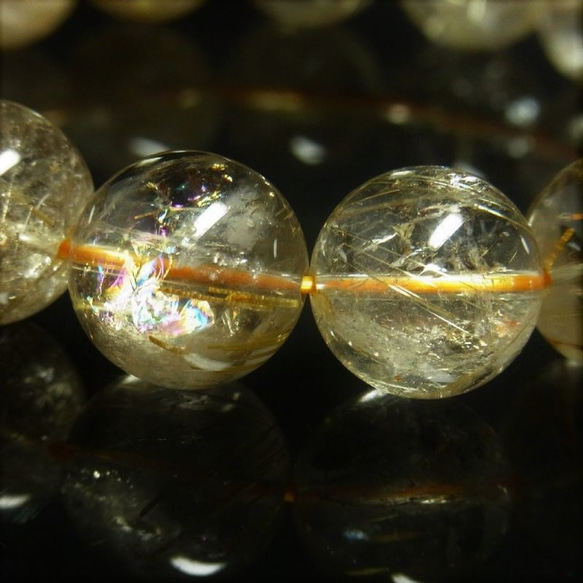 おすすめ 現品一点物 レインボー ゴールド ルチル クォーツ ブレスレット 金針水晶 天然石 数珠 １５－１６ミリ 6枚目の画像