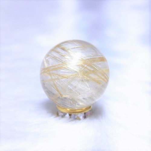 現品一点物 1粒売り ゴールドルチル クォーツ 虹入り金針水晶 14ミリ