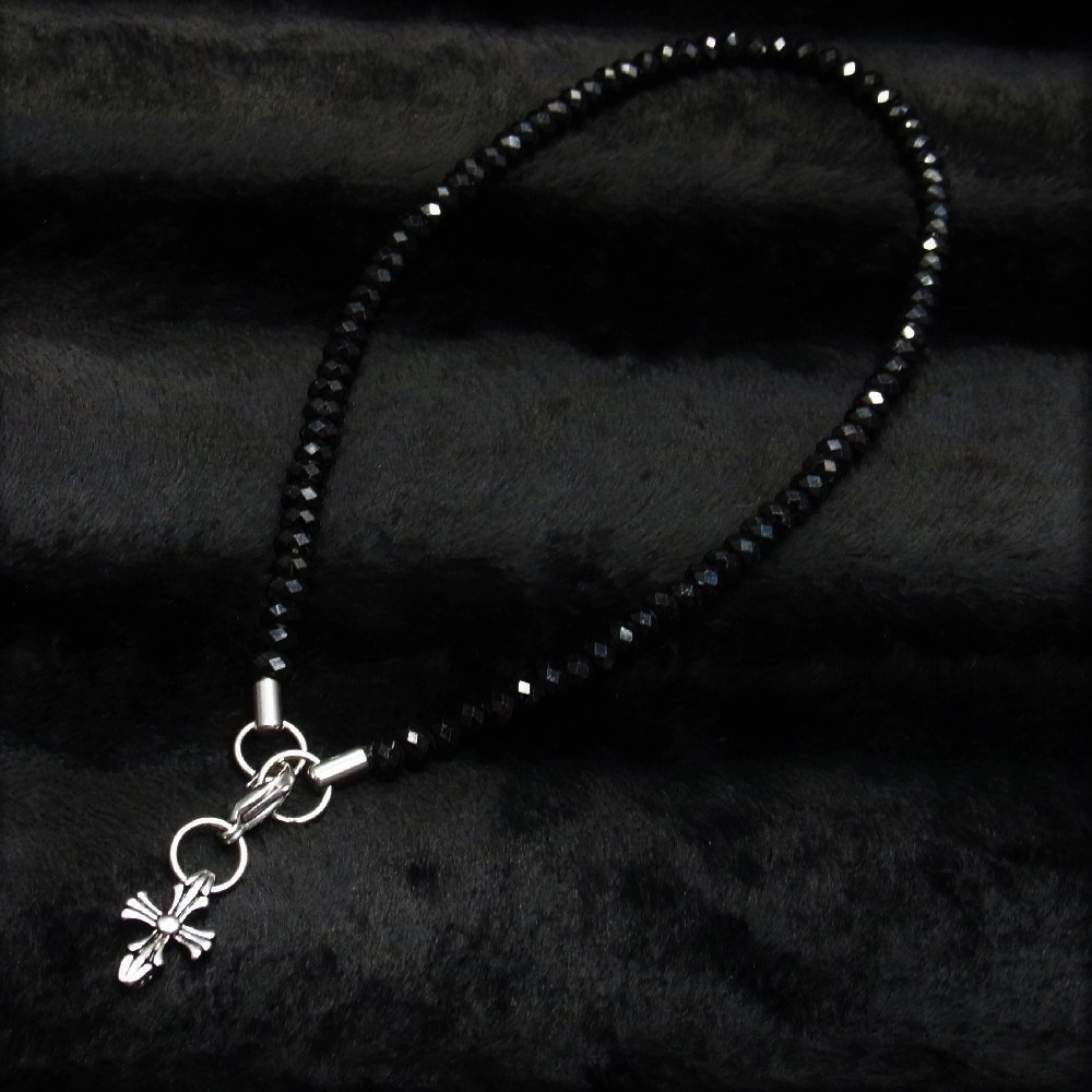 金属アレルギー対応 百合の紋章 リリークロス ブラックスピネル ネックレス 天然石ストーン ステンレス プレゼント