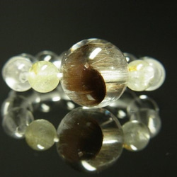 現品一点物！プラチナルチルクォーツ＆ゴールドルチル＆水晶の天然石指輪 8枚目の画像