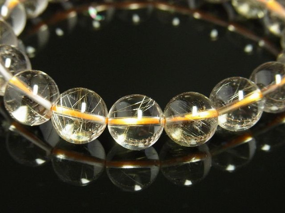 透き通るような透明感◎！ゴールドルチルクォーツブレスレット　金針水晶数珠　１０ｍｍ玉　２７ｇ　お試し現品価格　ＲＺ２８ 5枚目の画像